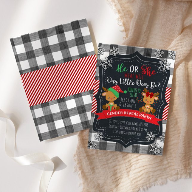Reindeer Gender Reveal Christmas Baby Party Invitation (Creator Uploaded)