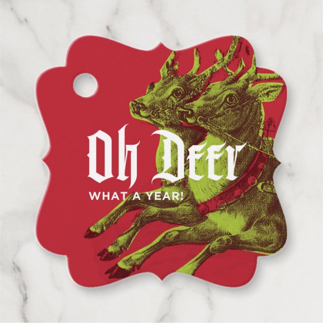 Reindeer Gift Tag Green/Red Fancy (Front)