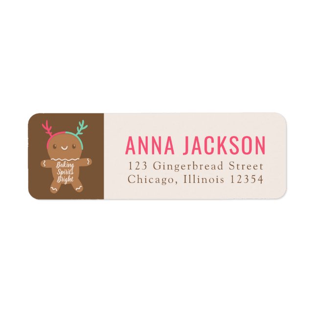 Reindeer Gingerbread man Christmas Return Address Label (Front)