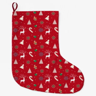 Reindeer, Gingerbread, Snowflakes & Candy Canes Large Christmas Stocking