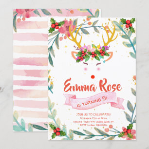 Reindeer Girl Christmas Birthday Invitation