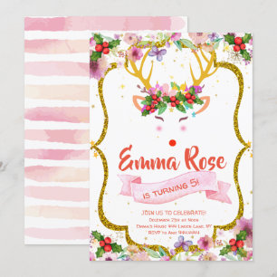 Reindeer Girl Christmas Birthday Invitation