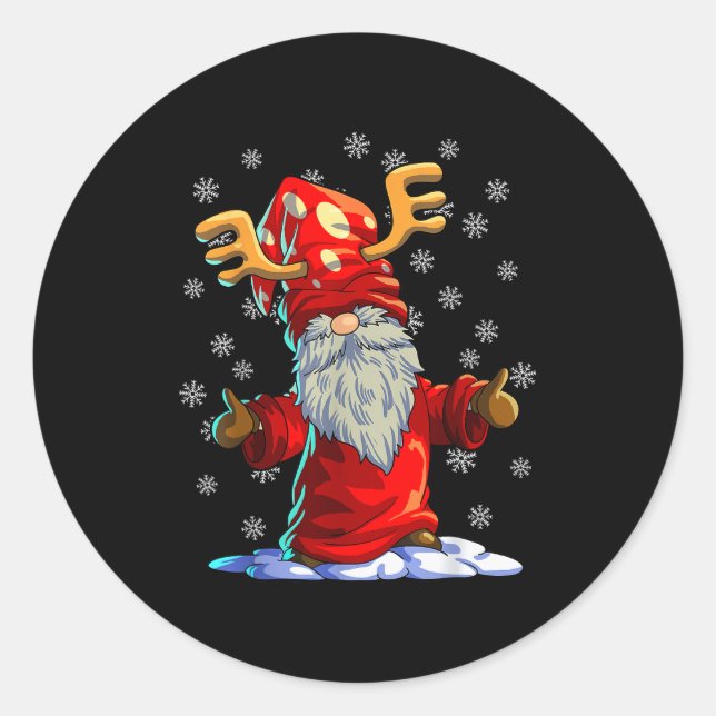 Reindeer Gnome Shirt Men Women Buffalo Plaid Red C Classic Round Sticker (Front)