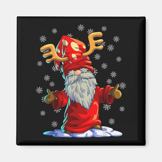 Reindeer Gnome Shirt Men Women Buffalo Plaid Red C Magnet (Front)