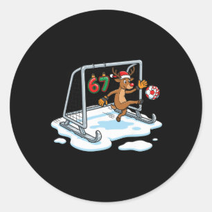 Reindeer Goalie 67 Soccer Net Funny Christmas Spor Classic Round Sticker