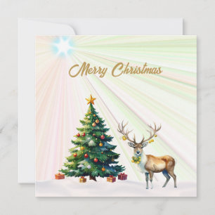 Reindeer Gold Baubles Merry Christmas Holiday Card