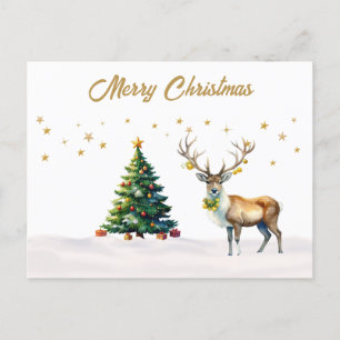 Reindeer Gold Baubles Merry Christmas Holiday Postcard
