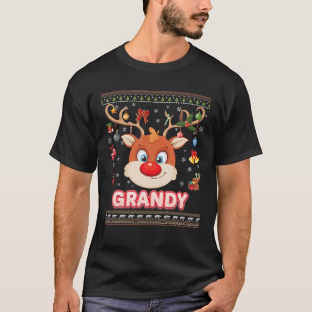 Reindeer Grandy Face Merry Christmas Santa Elf Swe T-Shirt (Front)