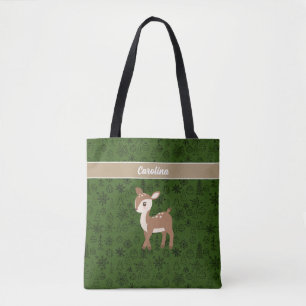 Reindeer - green pattern monogram tote bag