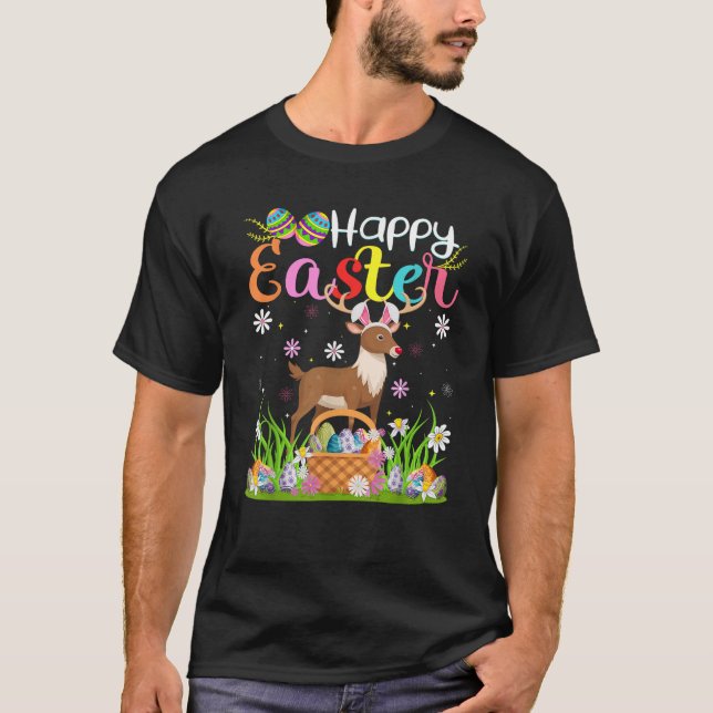 Reindeer Happy Easter Egg Hunt Bunny Ear Reindeer  T-Shirt (Front)