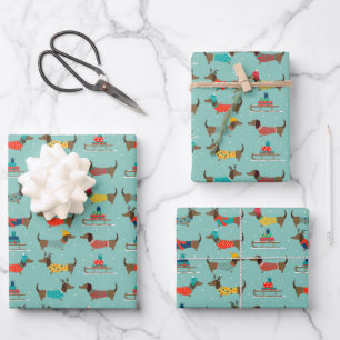 Reindeer Hat Christmas Dachshund Wearing Sweater  Wrapping Paper Sheet
