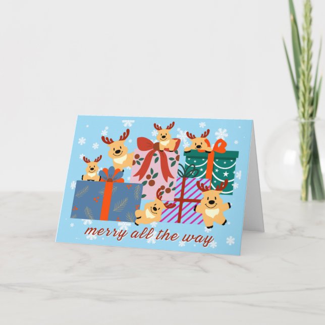 Reindeer Have Arrived Holiday Greeting Card (Front)