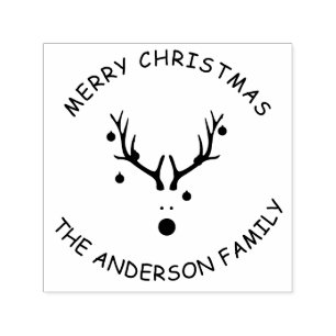 Reindeer head Christmas modern family name Self-inking Stamp