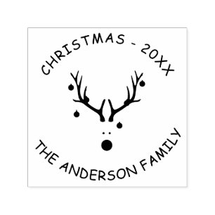 Reindeer head Christmas party family name Self-inking Stamp