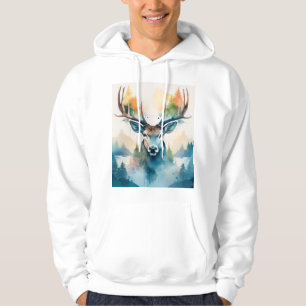 Reindeer head with antlers and forest trees hoodie