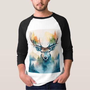 Reindeer head with antlers and forest trees T-Shirt