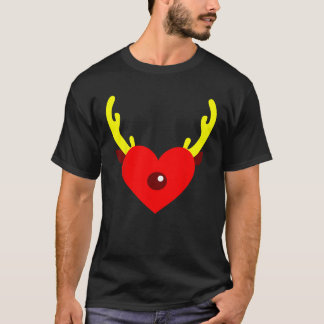 Reindeer Heart Antlers Heart Funny Christmas Party T-Shirt