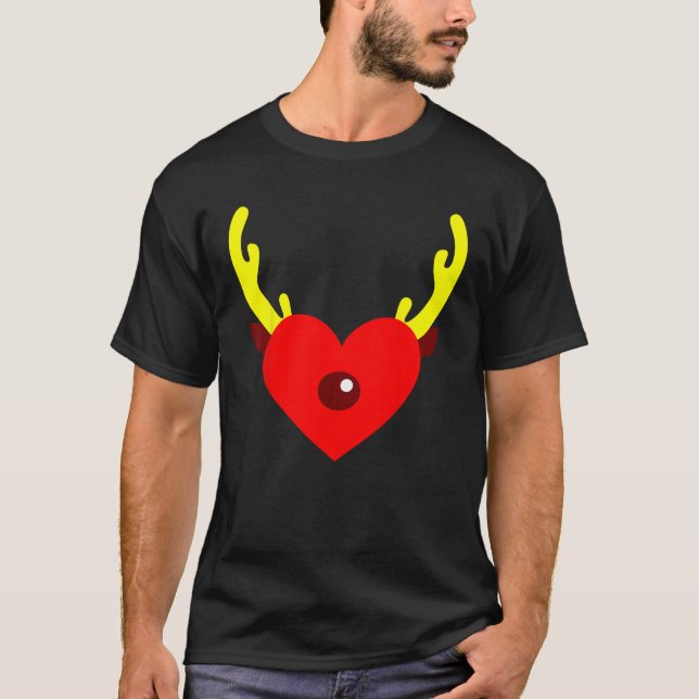 Reindeer Heart Antlers Heart Funny Christmas Party T-Shirt (Front)