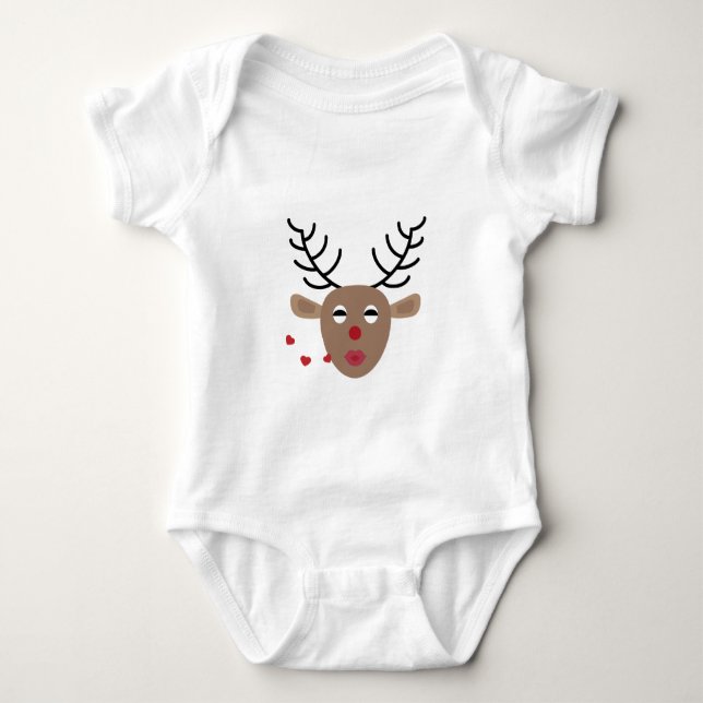 Reindeer Hearts Kisses Festive Christmas Cute Baby Bodysuit (Front)