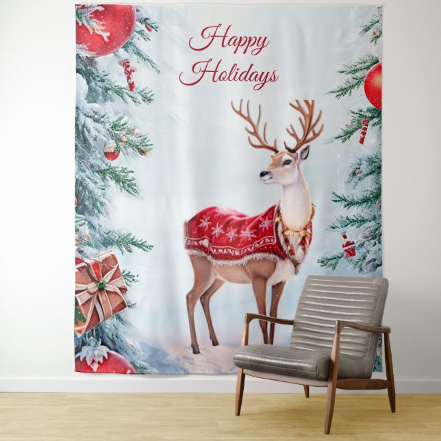 Reindeer Holiday Backdrop Tapestry (In Situ)