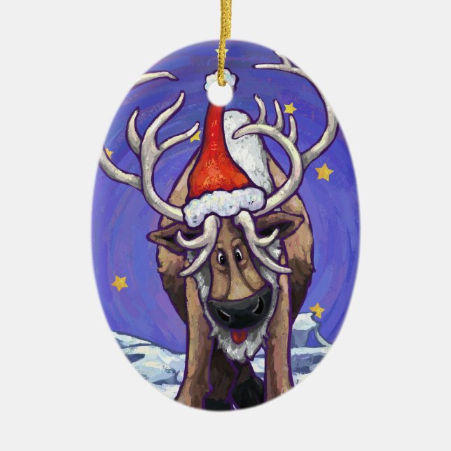 Reindeer Holiday Ceramic Ornament (Front)