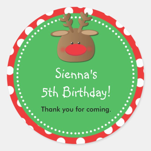 Reindeer Holiday Christmas Polka Dot Favour Sticke Classic Round Sticker (Front)