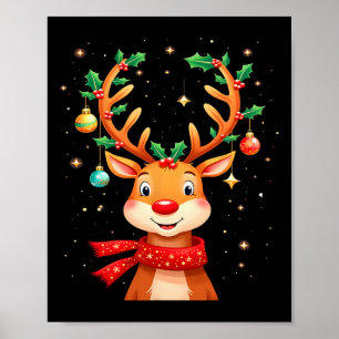 Reindeer Holly Antlers Christmas Kids  Poster