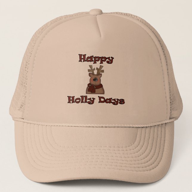 Reindeer Holly Days Tshirts and Gifts Trucker Hat (Front)