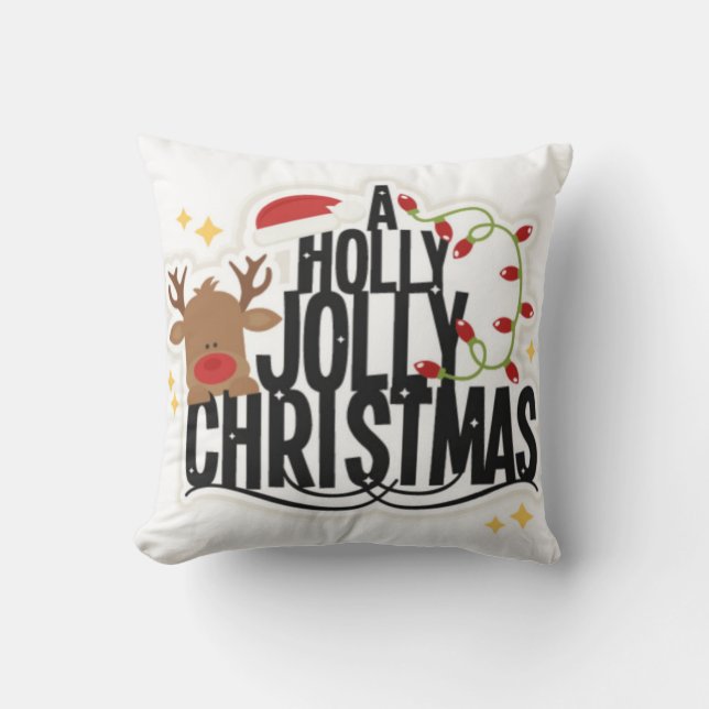 Reindeer Holly Jolly Christmas Pillow (Front)