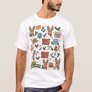 Reindeer Holly Jolly Christmas Typography T-Shirt