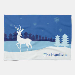 Reindeer illustration custom name kitchen towel