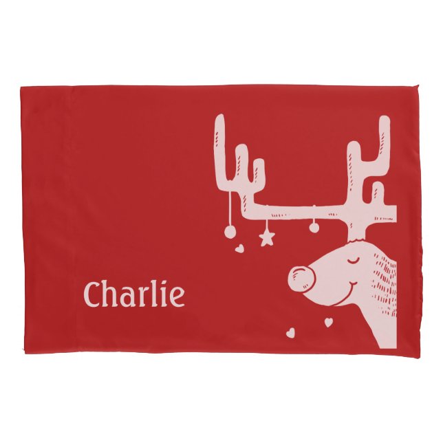 Reindeer illustration custom name pillowcases (Front)
