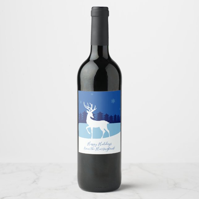 Reindeer illustration custom text bottle labels (Front)