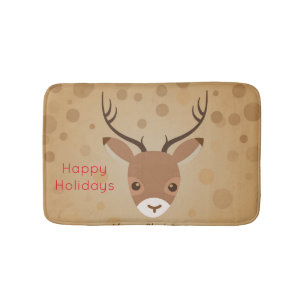 reindeer Illustration on a brown background Bath Mat