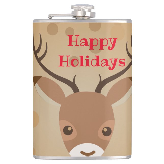 reindeer Illustration on a brown background  Flask (Front)