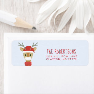 Reindeer in Face Mask Christmas 2020 Return Address Label