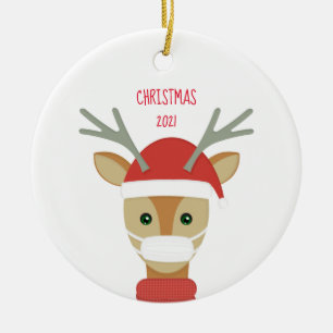 Reindeer in Face Mask Christmas 202 Ceramic Orname Ornament