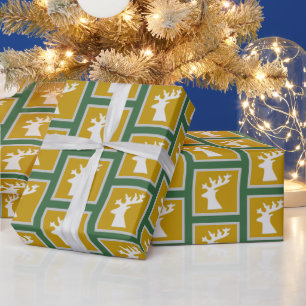 Reindeer in Golden and Green Wrapping Paper