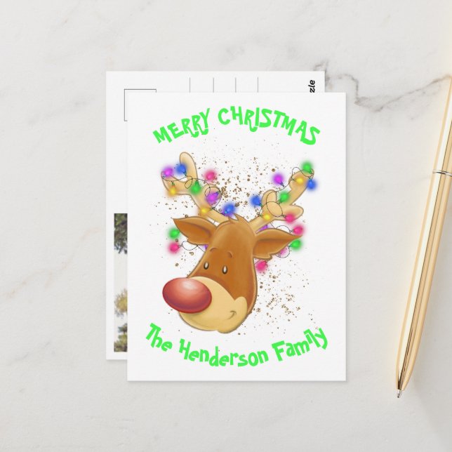 Reindeer in lights custom postcard (Front/Back In Situ)