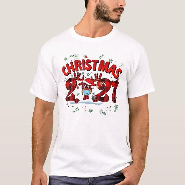 Reindeer In Mask S Funny Merry Christmas 2021 T-Shirt (Front)