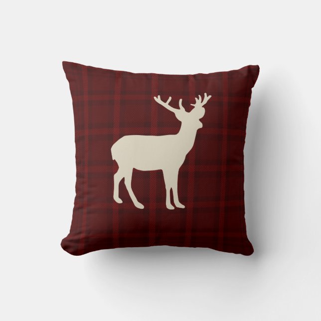 Reindeer in Red Plaid | Soft Rustic Holiday Pillow (Front)