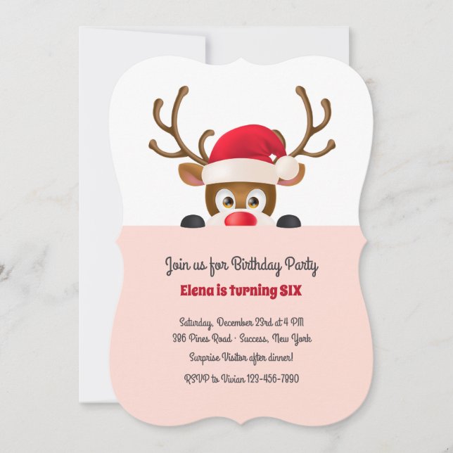 Reindeer in Santa Cap Invitation (Front)