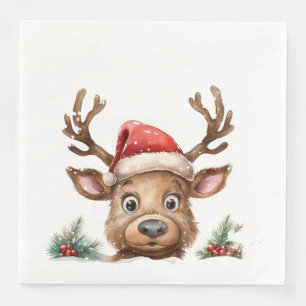 Reindeer in Santa Hat Peeking at You Napkin