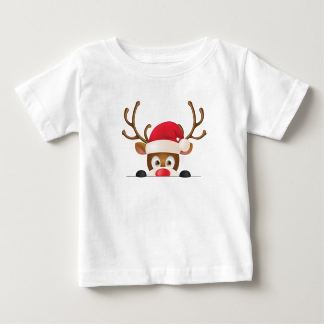 Reindeer in santa hat peeking out. baby T-Shirt (Front)