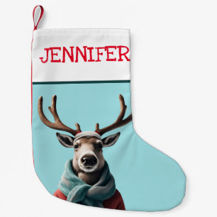 Reindeer in the snow Custom Christmas Santa Small Christmas Stocking