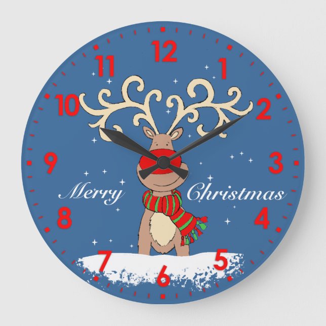 Reindeer in the snow graphic Christmas wall clock (Front)
