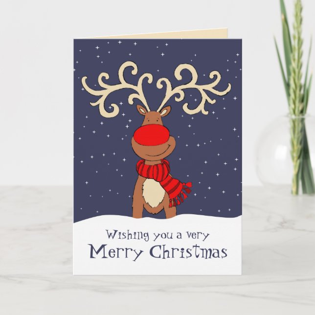 Reindeer in the snow Merry Christmas card (Front)