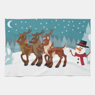 Reindeer in the Snow Tea Towel