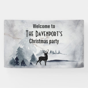 Reindeer in the Wild Grey Watercolor Christmas Banner