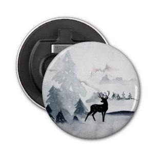 Reindeer in the Wild Grey Watercolor Christmas Bottle Opener